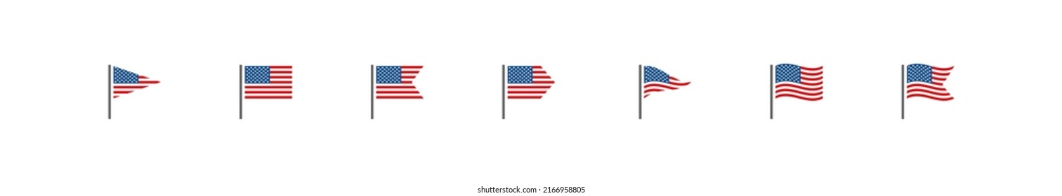 USA flag icon set. 4th july national American symbol. United States of America flat illustration. Vector american emblem