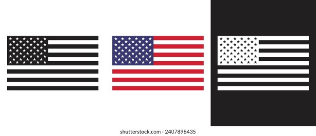 USA flag icon set. American national flag concept. USA flags on transparent background