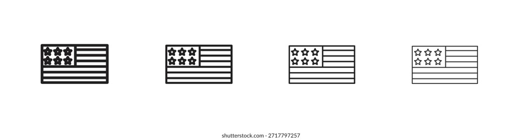 Conjunto de iconos de bandera de EE. UU. Una colección de simples iconos negros de trazos finos