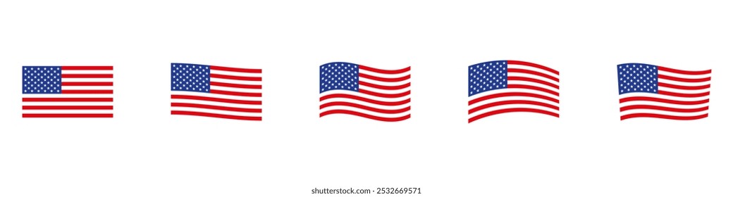 USA flag icon set. Stripes flags united states with stars. 4 July, Veteran and Memorial day vector banner. American national symbol isolated on transparent background.