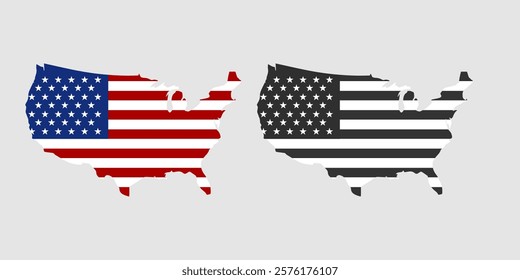 USA flag icon set. Stripes flags united states with stars. 4 July, Veteran and Memorial day vector banner. American national symbol isolated on transparent background. Vector illustration.
