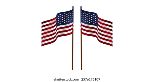 USA flag icon set. Stripes flags united states with stars. 4 July, Veteran and Memorial day vector banner. American national symbol isolated on transparent background. Vector illustration.
