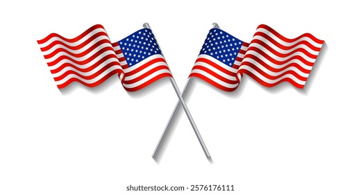 USA flag icon set. Stripes flags united states with stars. 4 July, Veteran and Memorial day vector banner. American national symbol isolated on transparent background. Vector illustration.
