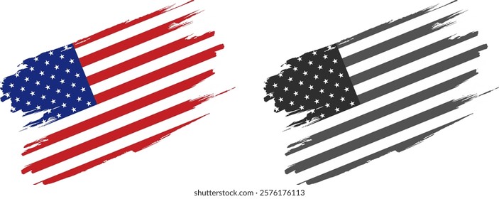 USA flag icon set. Stripes flags united states with stars. 4 July, Veteran and Memorial day vector banner. American national symbol isolated on transparent background. Vector illustration.
