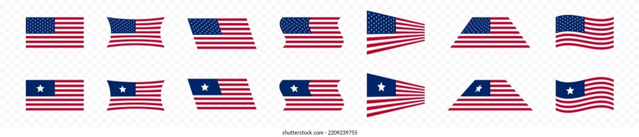 USA flag icon set. United States of America national flag. United states flag collection. US flags. USA symbols. EPS 10