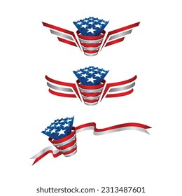 usa flag icon set with wings