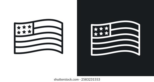 USA flag icons in black and white liner strokes for web design.