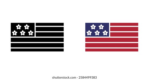 USA flag icons pack in black and colored version