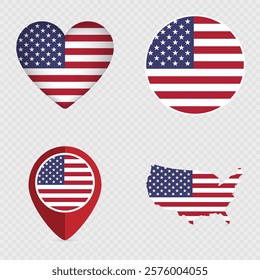 USA Flag Icons Pack. Vector illustration.