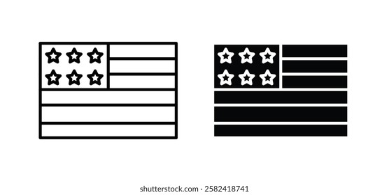 USA flag icons pack vectors in black flat and strokes