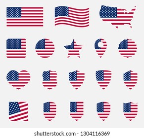 Usa Flag Icons Set National Symbol Stock Vector (Royalty Free ...