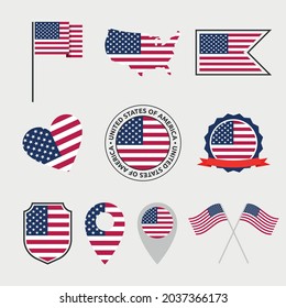 usa flag icons set, national symbol of the United States of America