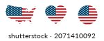 USA flag icons set in the shape of heart, circle and map. American flag. US flat vector