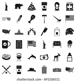 Usa flag icons set. Simple style of 36 usa flag vector icons for web isolated on white background