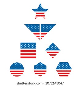 the USA flag icons set. square, circle, polygon etc