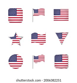 USA Flag Icons Set Stylish Design