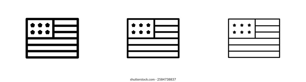USA flag icons in three different stroke lines