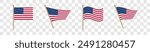 USA flag icons vector set. United States of America flat badges .Flag of usa vector flat symbol collection .USA flag labels set. Set of American flag icons isolated on transparent background.