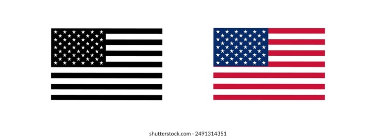 USA flag icons vector set. United States of America flat badges.Flag of usa vector flat symbol collection.USA flag labels set.Set of American flag icons