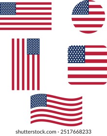 Conjunto de Vector de iconos de bandera de EE. UU. Estados Unidos de América flat badges.Flag of usa Vector flat symbol colección.USA flag labels set.Conjunto de iconos de la bandera americana