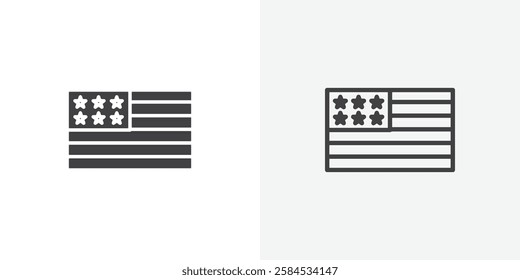 USA flag icons vectors illustrations in black fill and liner versions