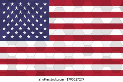 USA flag illustration. Futuristic American flag graphic with abstract hexagon background vector. USA national flag symbolizes independence.