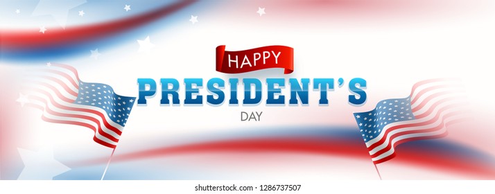 USA flag illustration on glossy background for Happy President's Day header or banner design.