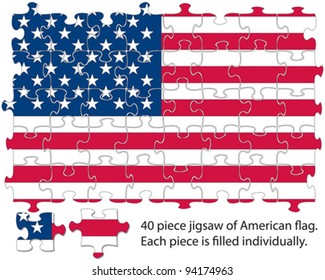 The USA flag incorporated into a 40 piece jigsaw pattern. Each piece can be moved around or deleted for effects.