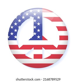 USA Flag Independence Memorial Labor Day Button Peace Peaceful sign symbol Star Stripes United States of America Country Isolated Nation 3D Card Icon Vector Illustration