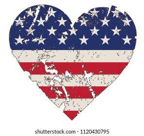 USA flag inside heart.4th july celebration. Independence day.