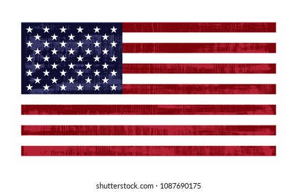 USA flag isolated on white background. United States of America. Vector illustration in grunge style.