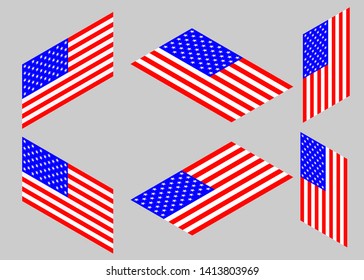 USA flag. Isometric. Set.
American flag, vector.