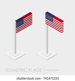 USA flag isometric style,3D style, different views.100% editable