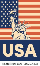 usa flag and liberty statue poster