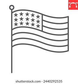 Icono de línea de bandera de Estados Unidos, elección y político, icono de vector de bandera estadounidense, gráficos vectoriales, signo de contorno de trazo editable, eps 10.