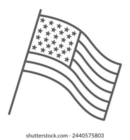 USA flag line icon, outline style icon for web site or mobile app, election and politics, American flag vector icon, simple vector illustration, vector graphics.