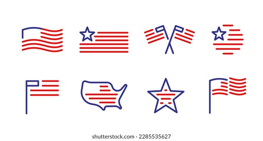 Icono de línea de bandera de EE.UU. conjunto de ilustraciones aisladas