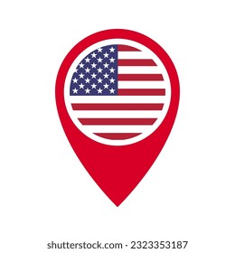 USA flag location red pin vector icon isolated on white background