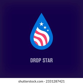 USA flag logo from creative drop form. Unique color transitions. Unique stars logo template. vector