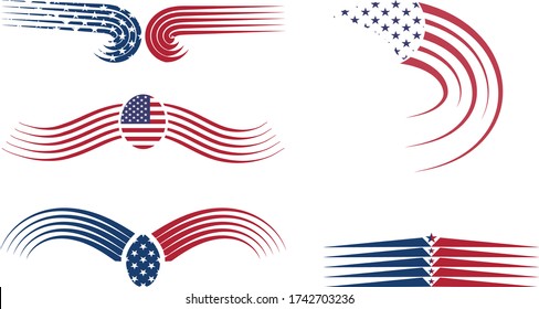 USA flag logo stripes design elements vector icons, happy independence day vector element