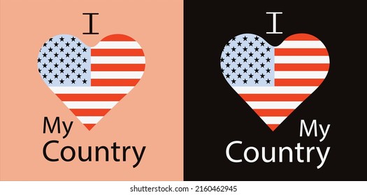 USA flag with love shape ( i love my country ) simple vector illustration design