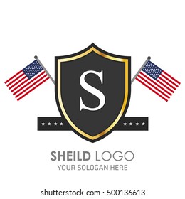 USA Flag made Sheild logo. American flag logo vector. Alphabet Logo. S logo template