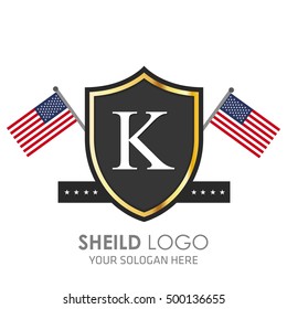 USA Flag made Sheild logo. American flag logo vector. Alphabet Logo. K logo template