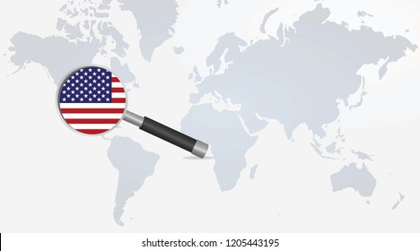 USA flag in magnifying glass. vector illustration