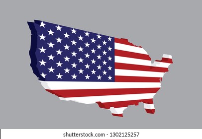 USA flag map 3D perspective view. vector illustration