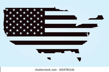 USA flag map. blue background. vector illustration