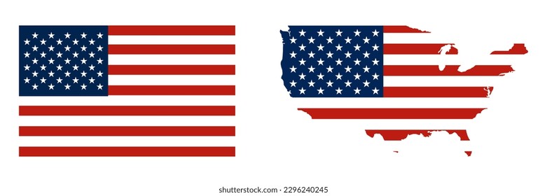 USA flag and USA map collection. Set of USA map flag