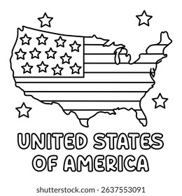 USA Flag Map Coloring Page – United States of America Patriotic Illustration