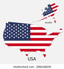 USA flag in map flat vector illustration