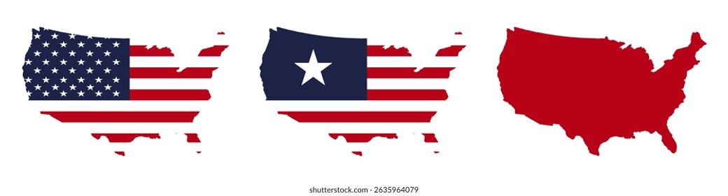 USA flag map icon set